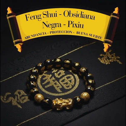 Pulsera Feng Shui de Obsidiana Negra con Pixiu